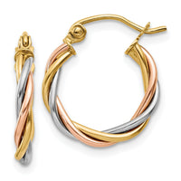 14k Tri-color Polished 2.5mm Twisted Hoop Earrings-TE232