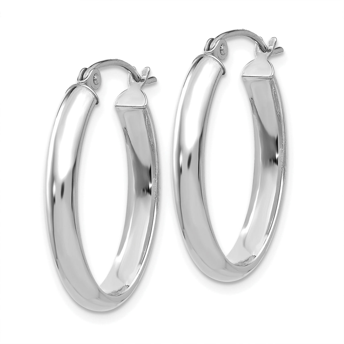 14k White Gold Polished 3.5mm Oval Hoop Earrings-TE267