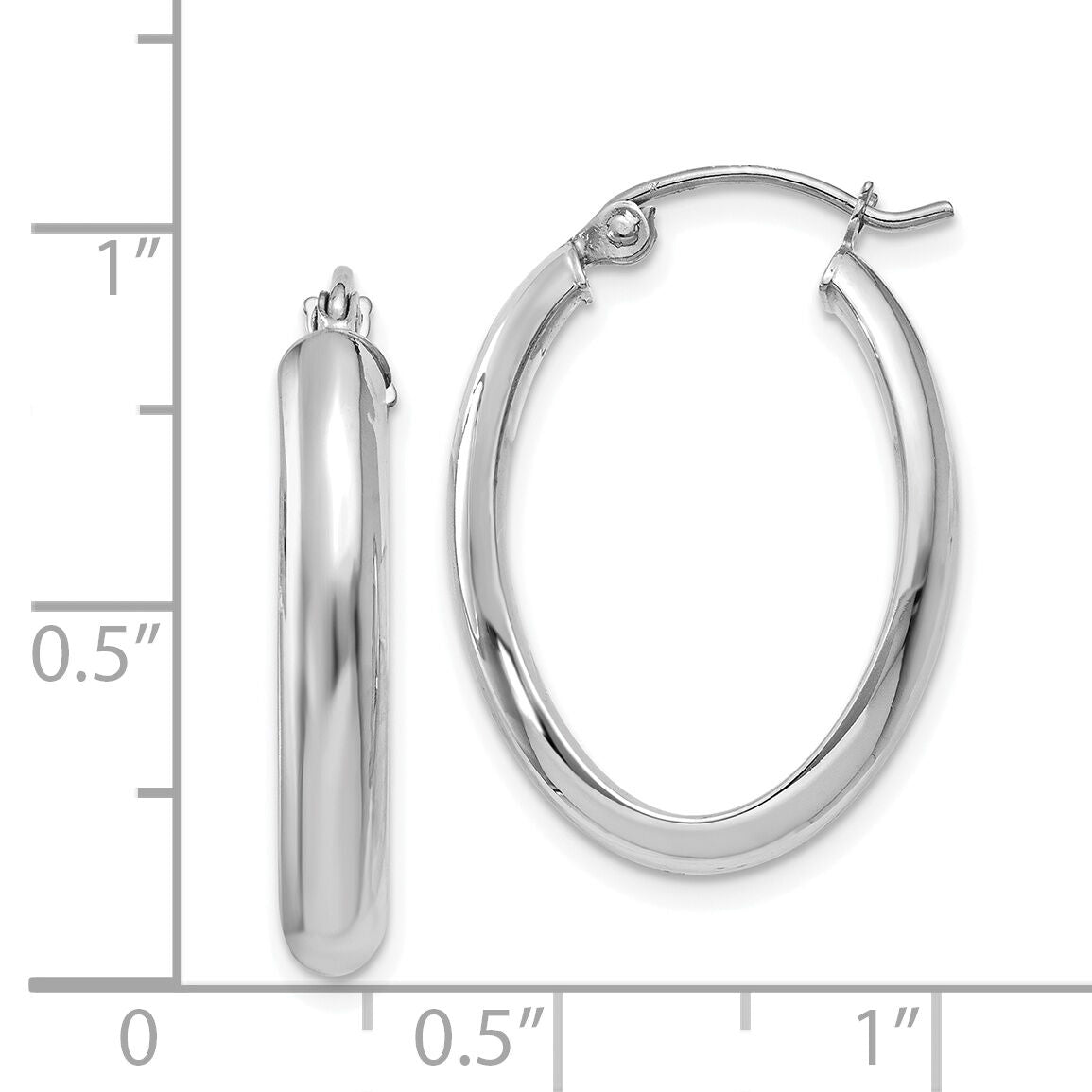 14k White Gold Polished 3.5mm Oval Hoop Earrings-TE267