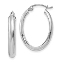14k White Gold Polished 3.5mm Oval Hoop Earrings-TE267