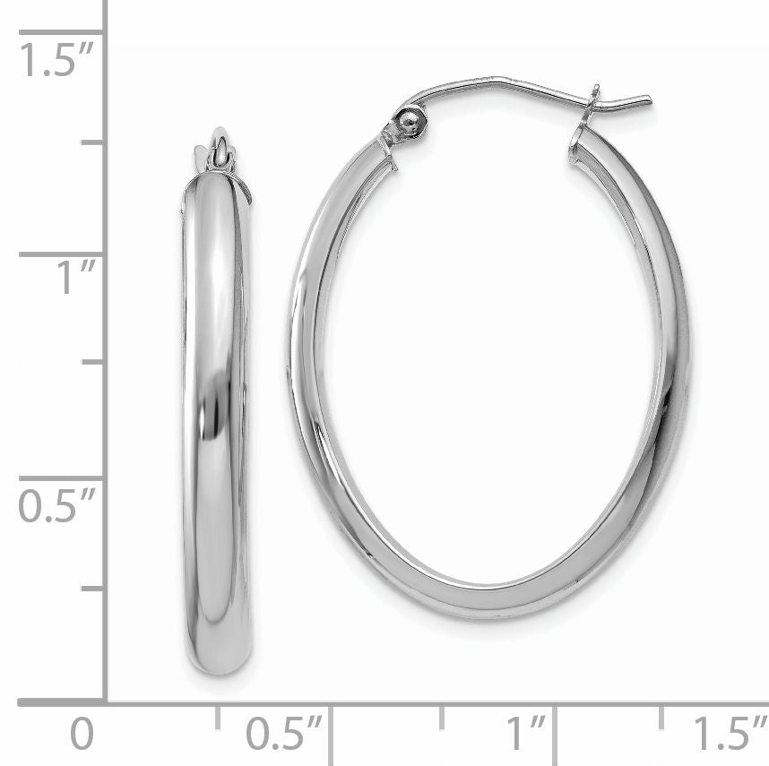 14k White Gold Polished 3.5mm Oval Hoop Earrings-TE268