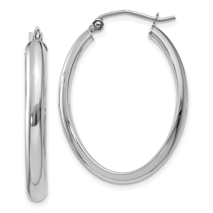 14k White Gold Polished 3.5mm Oval Hoop Earrings-TE268