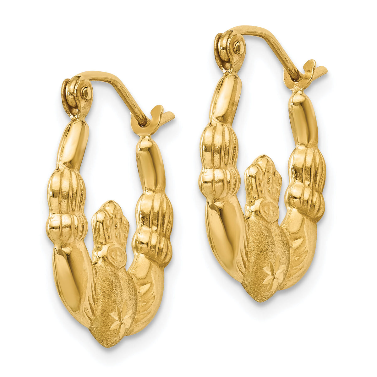 14k Polished and Satin Claddagh Hoop Earrings-TE419