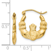 14k Polished and Satin Claddagh Hoop Earrings-TE419