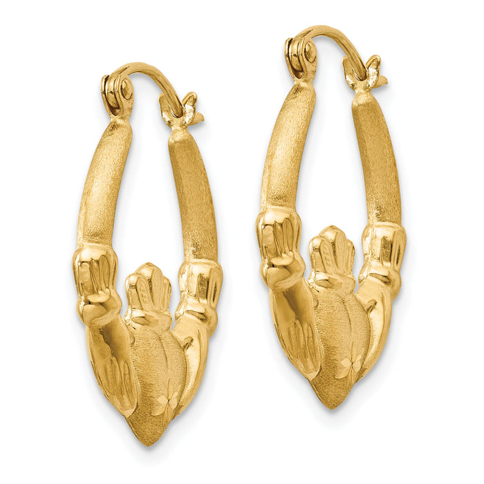 14k Polished and Satin Claddagh Hoop Earrings-TE420