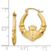 14k Polished and Satin Claddagh Hoop Earrings-TE420