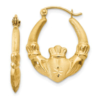 14k Polished and Satin Claddagh Hoop Earrings-TE420