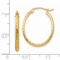 14k Lightweight Diamond-cut Oval Hoop Earrings-TE512