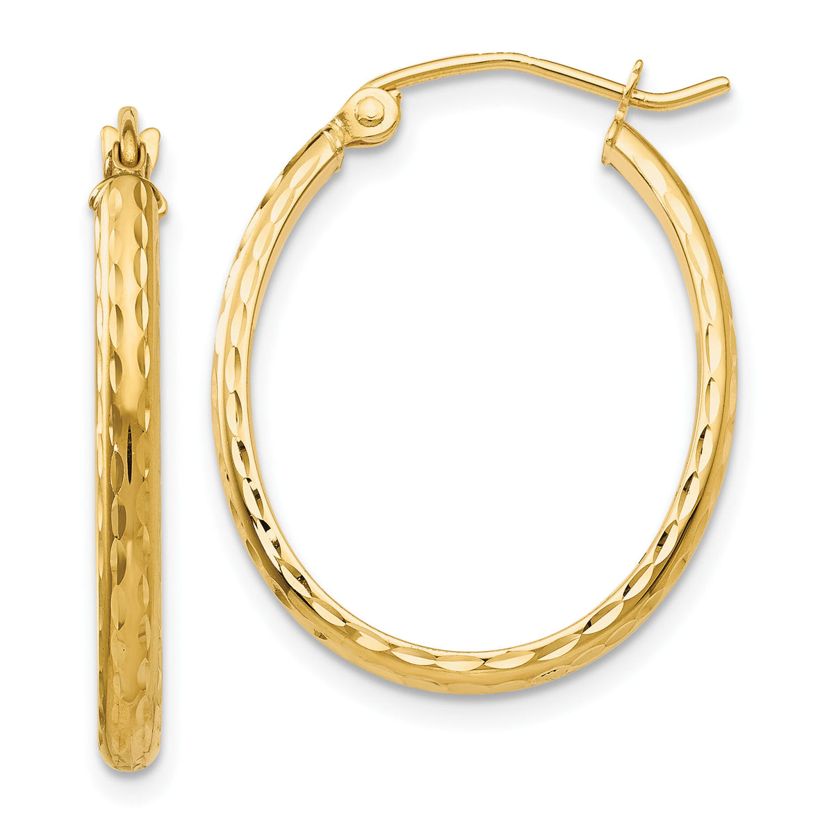 14k Lightweight Diamond-cut Oval Hoop Earrings-TE512