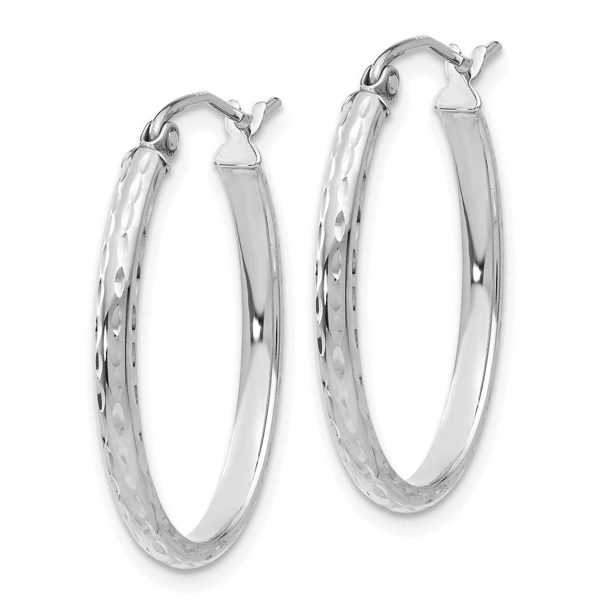 14k White Gold Lightweight Diamond-cut Oval Hoop Earrings-TE512W