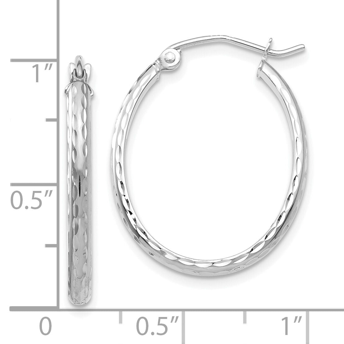 14k White Gold Lightweight Diamond-cut Oval Hoop Earrings-TE512W