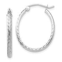 14k White Gold Lightweight Diamond-cut Oval Hoop Earrings-TE512W