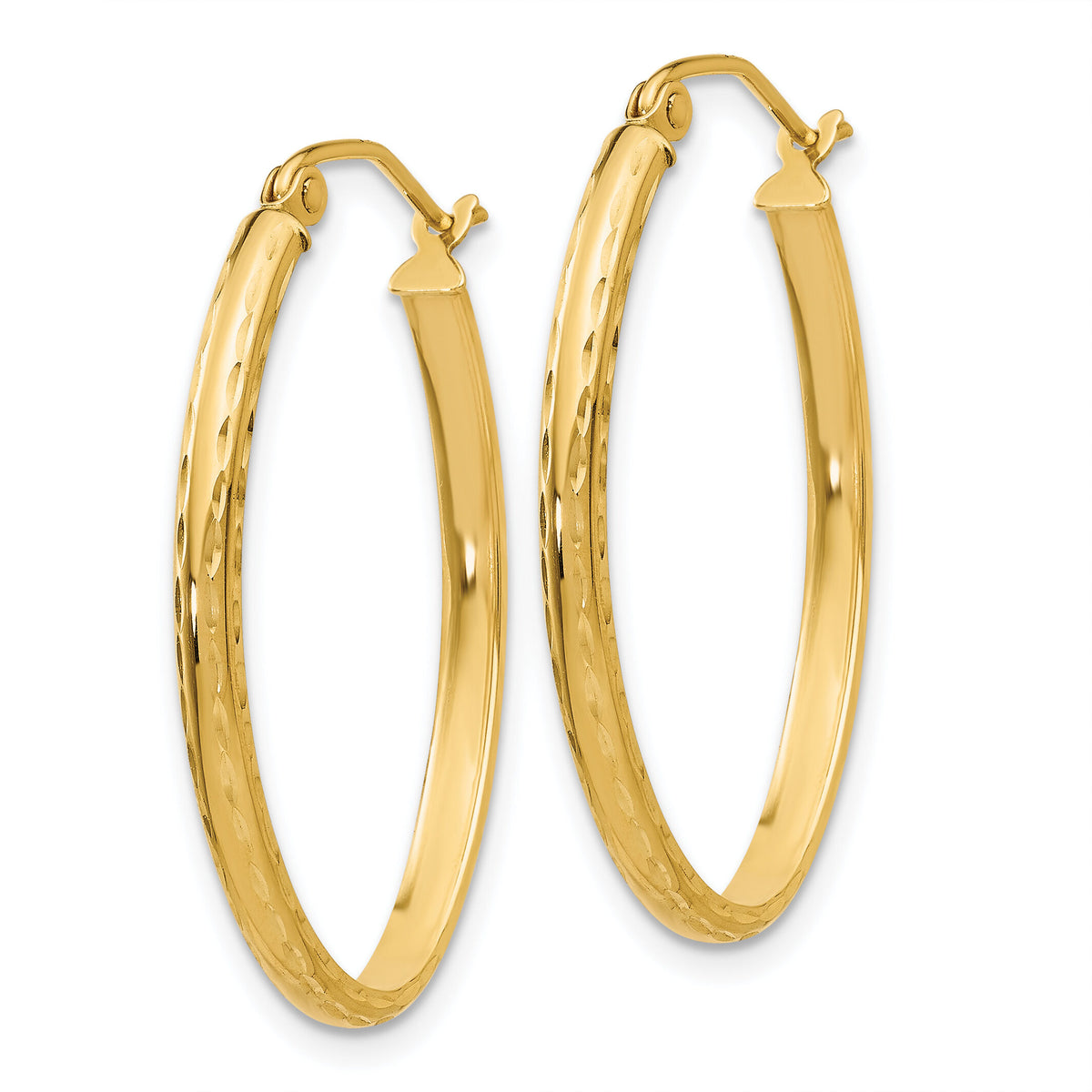 14k Lightweight Diamond-cut Oval Hoop Earrings-TE513