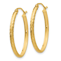 14k Lightweight Diamond-cut Oval Hoop Earrings-TE513