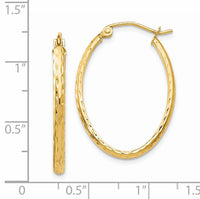 14k Lightweight Diamond-cut Oval Hoop Earrings-TE513