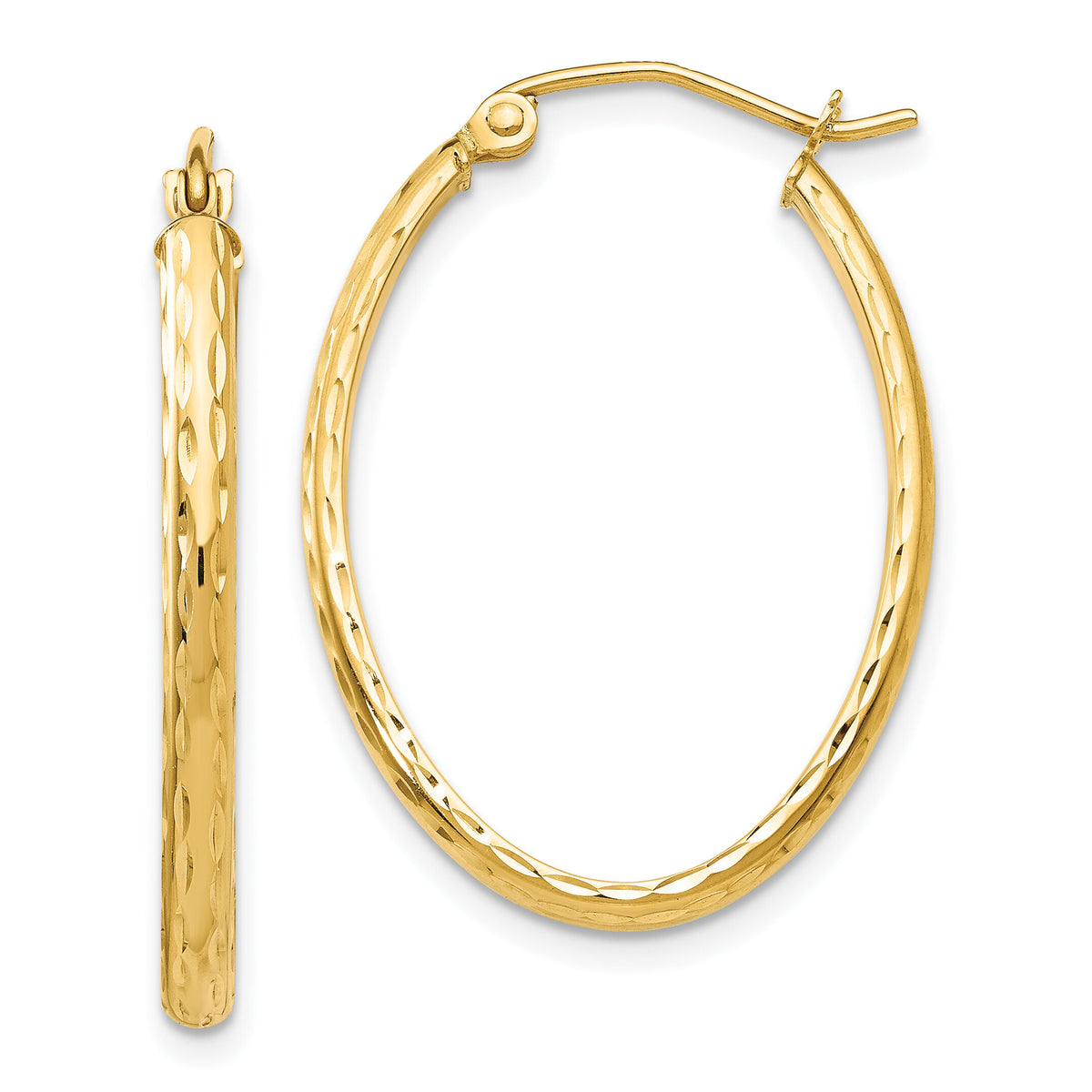 14k Lightweight Diamond-cut Oval Hoop Earrings-TE513