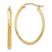 14k Lightweight Diamond-cut Oval Hoop Earrings-TE513