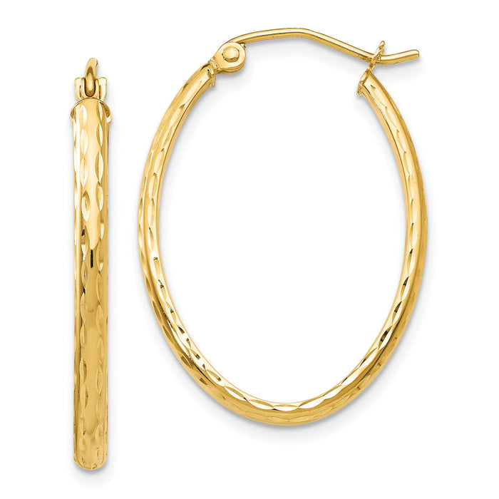 14k Lightweight Diamond-cut Oval Hoop Earrings-TE513