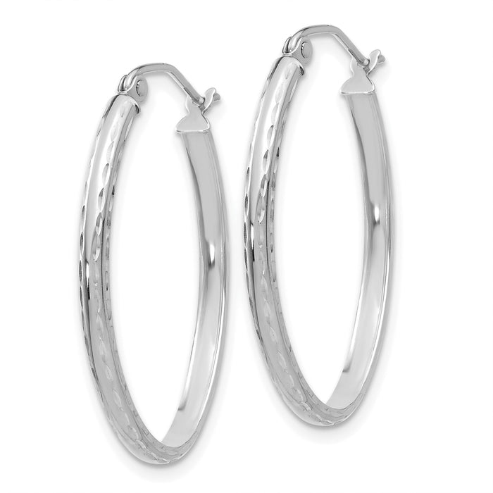 14k White Gold Lightweight Diamond-cut Oval Hoop Earrings-TE513W