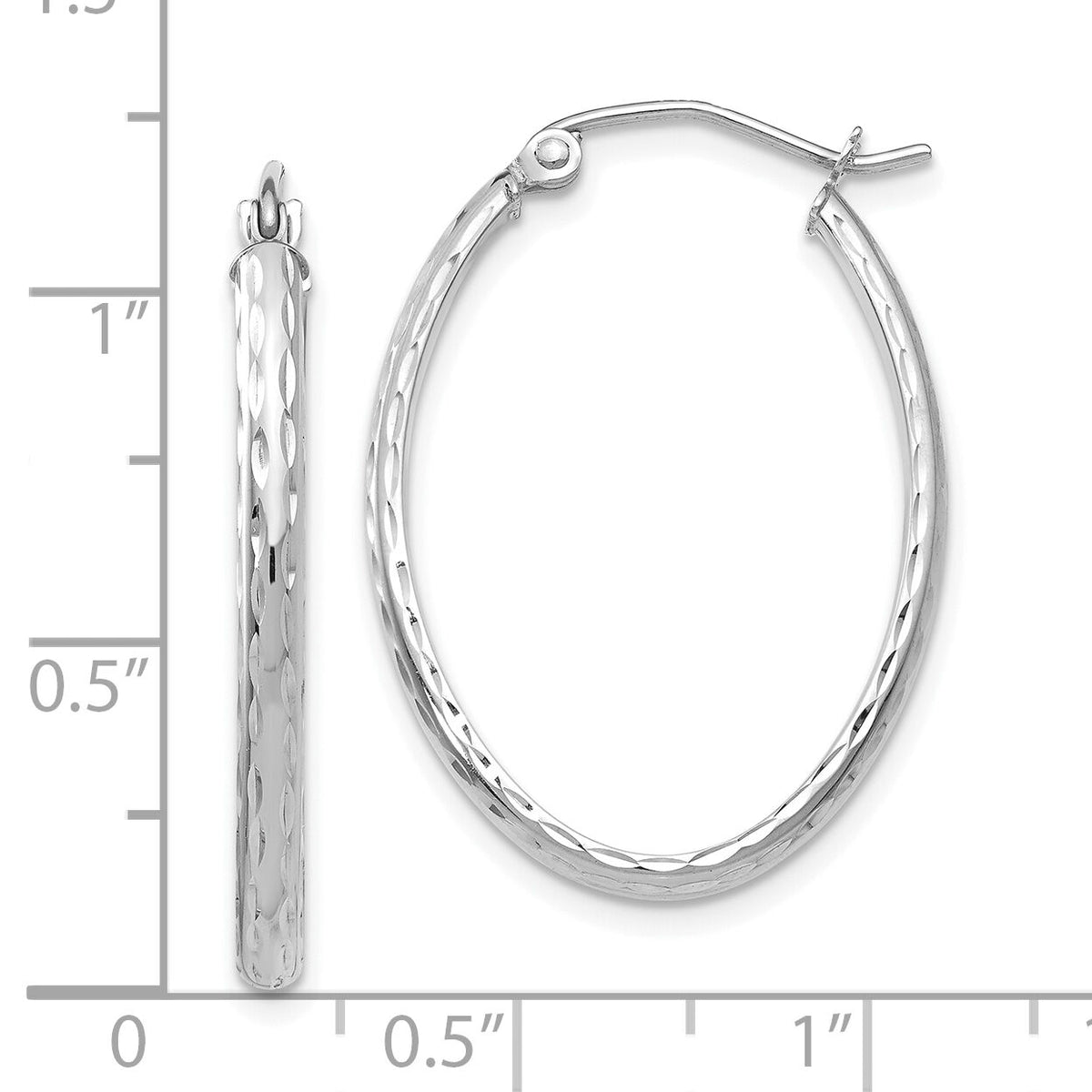 14k White Gold Lightweight Diamond-cut Oval Hoop Earrings-TE513W
