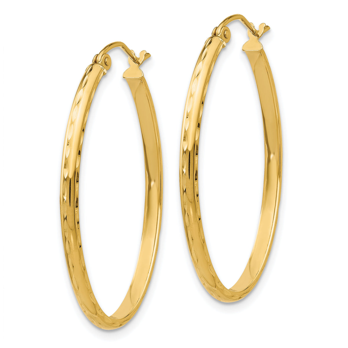 14k Lightweight Diamond-cut Oval Hoop Earrings-TE514