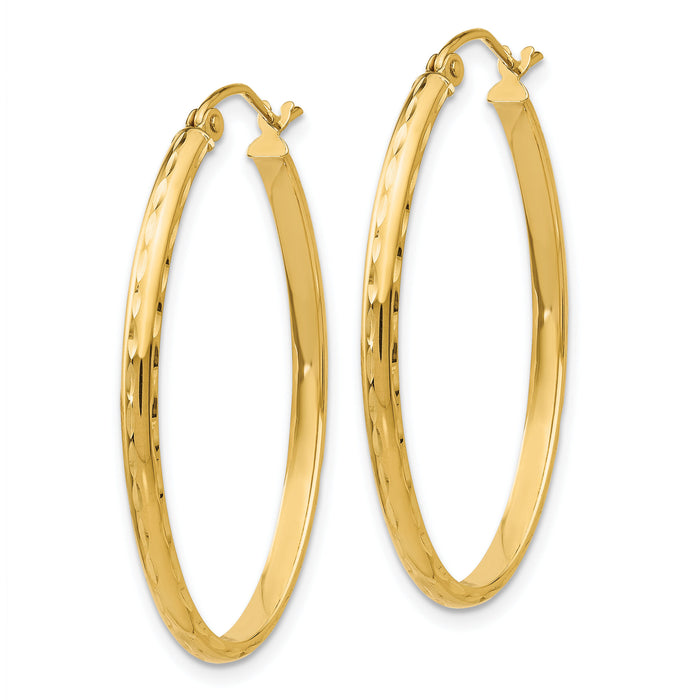 14k Lightweight Diamond-cut Oval Hoop Earrings-TE514