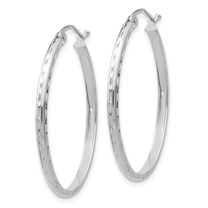 14k White Gold Lightweight Diamond-cut Oval Hoop Earrings-TE514W