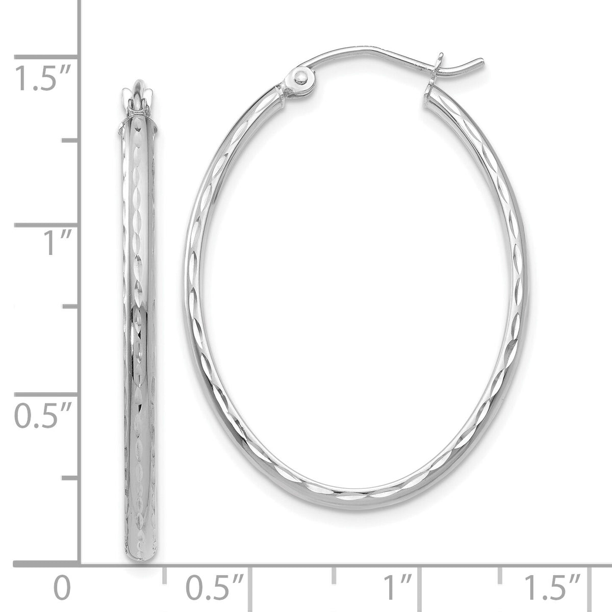 14k White Gold Lightweight Diamond-cut Oval Hoop Earrings-TE514W