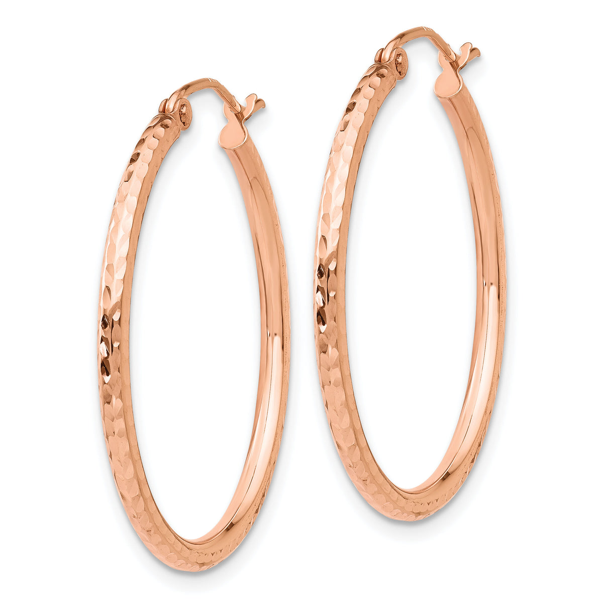 14k Rose Gold Diamond-cut Polished Hoop Earrings-TE518