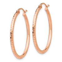 14k Rose Gold Diamond-cut Polished Hoop Earrings-TE518