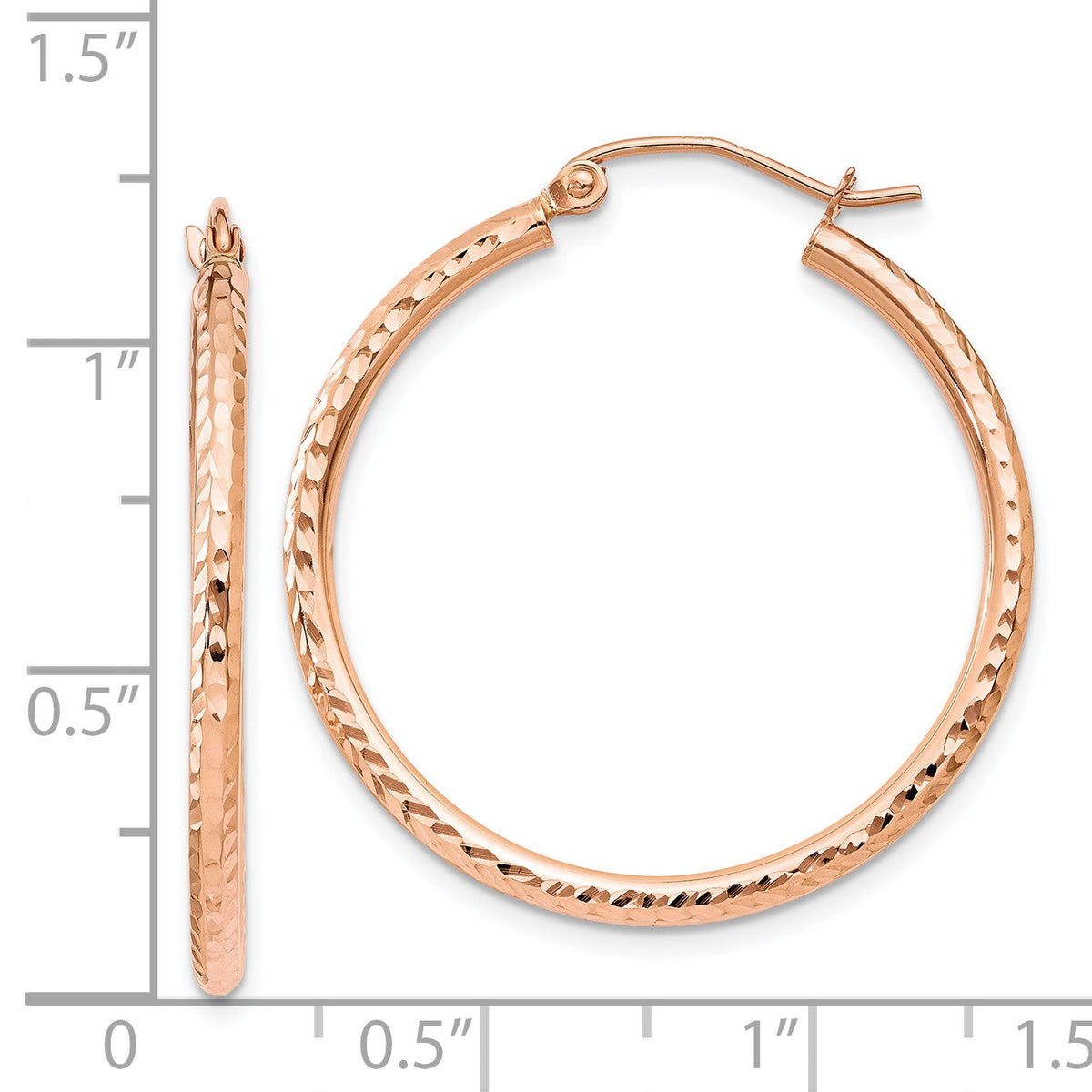 14k Rose Gold Diamond-cut Polished Hoop Earrings-TE518