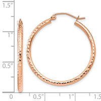 14k Rose Gold Diamond-cut Polished Hoop Earrings-TE518