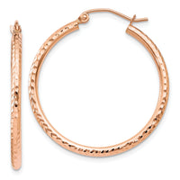 14k Rose Gold Diamond-cut Polished Hoop Earrings-TE518