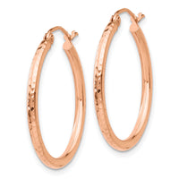 14k Rose Gold Diamond-cut Polished Hoop Earrings-TE519
