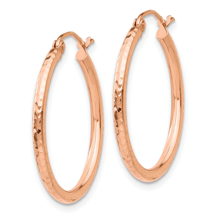 14k Rose Gold Diamond-cut Polished Hoop Earrings-TE519