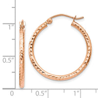 14k Rose Gold Diamond-cut Polished Hoop Earrings-TE519