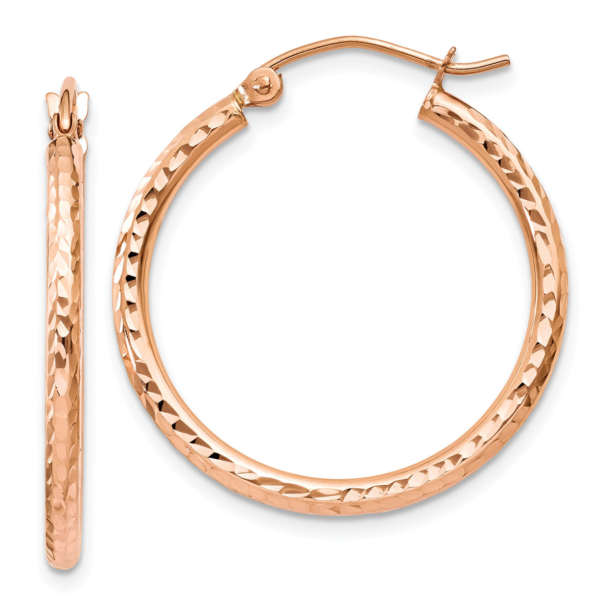 14k Rose Gold Diamond-cut Polished Hoop Earrings-TE519