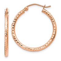 14k Rose Gold Diamond-cut Polished Hoop Earrings-TE519