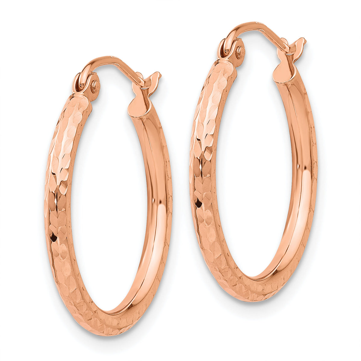 14k Rose Gold Diamond-cut Polished Hoop Earrings-TE520