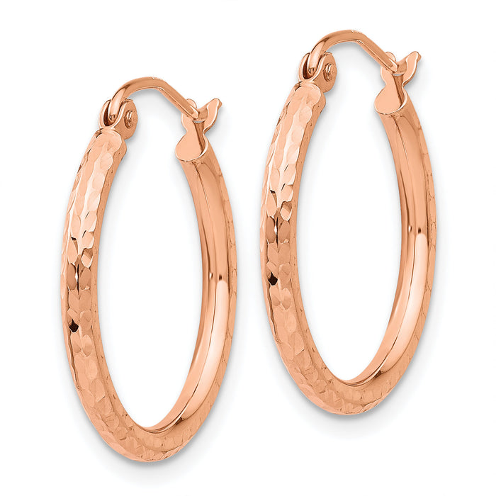 14k Rose Gold Diamond-cut Polished Hoop Earrings-TE520