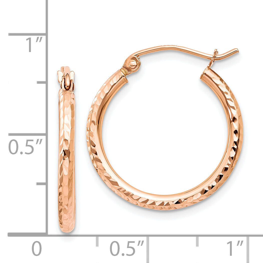 14k Rose Gold Diamond-cut Polished Hoop Earrings-TE520