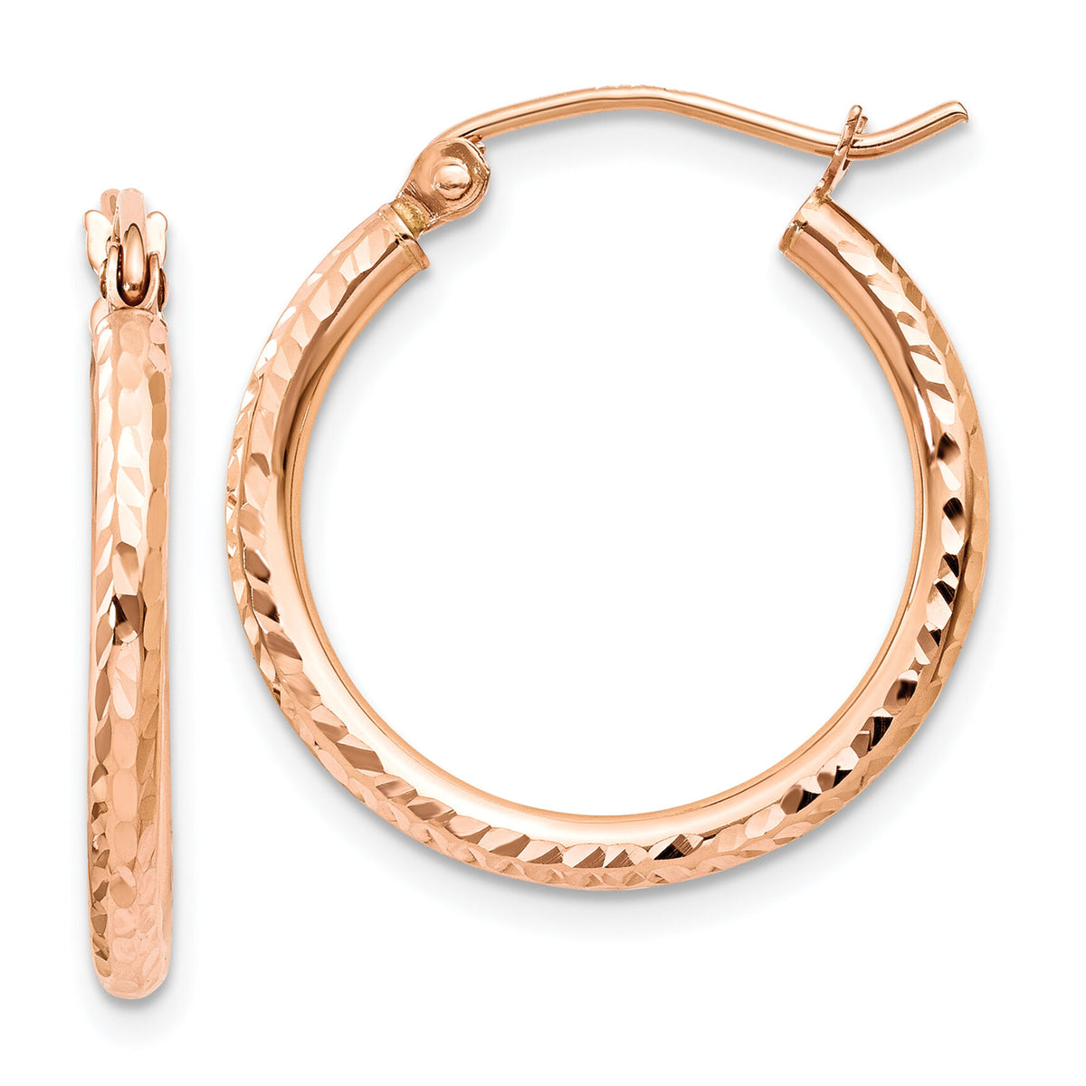 14k Rose Gold Diamond-cut Polished Hoop Earrings-TE520