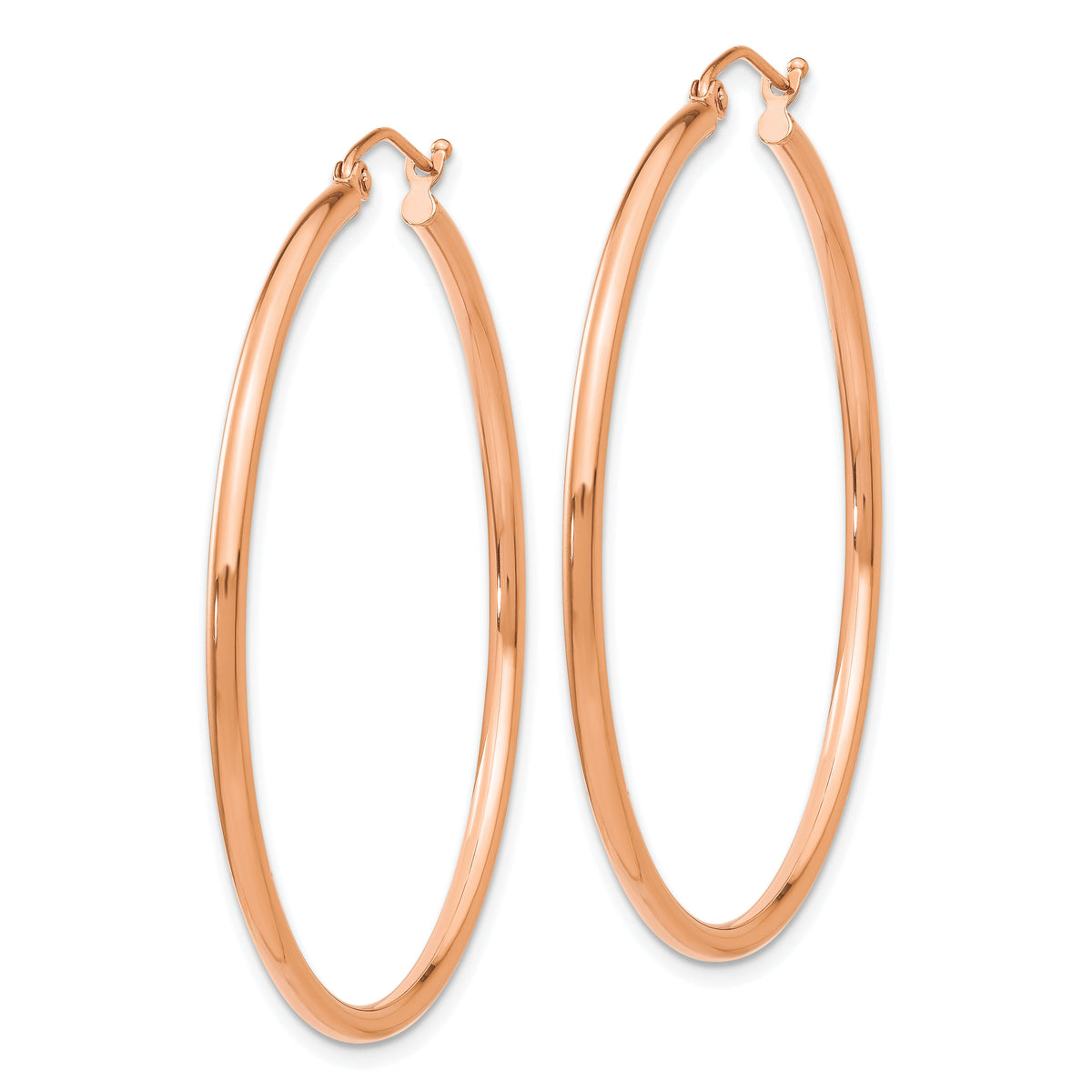 14k Rose Gold Polished 2mm Lightweight Tube Hoop Earrings-TE525