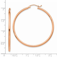14k Rose Gold Polished 2mm Lightweight Tube Hoop Earrings-TE525