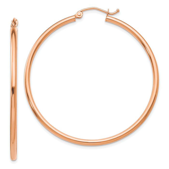 14k Rose Gold Polished 2mm Lightweight Tube Hoop Earrings-TE525