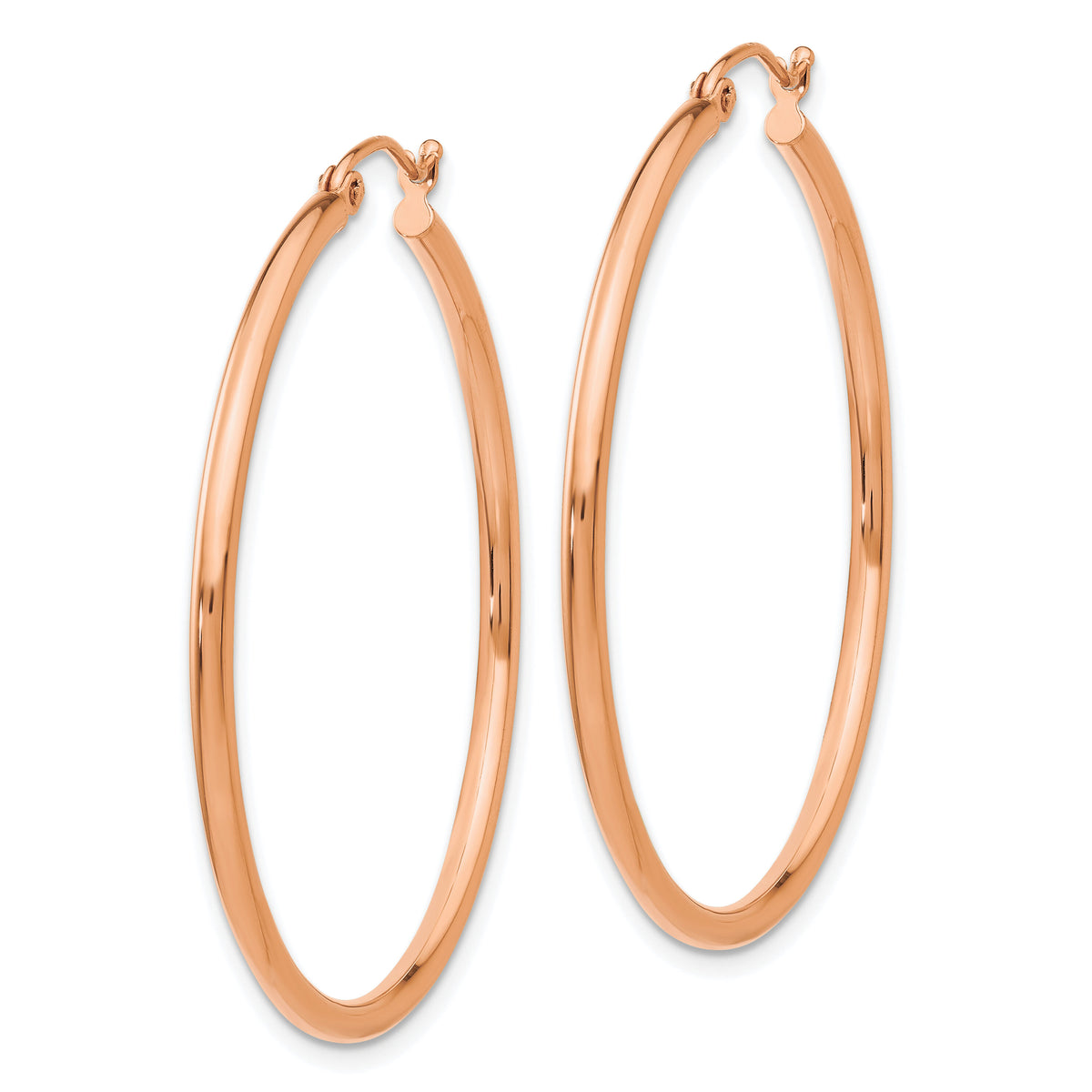 14k Rose Gold Polished 2mm Lightweight Tube Hoop Earrings-TE526
