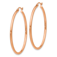 14k Rose Gold Polished 2mm Lightweight Tube Hoop Earrings-TE526