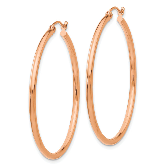 14k Rose Gold Polished 2mm Lightweight Tube Hoop Earrings-TE526