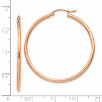 14k Rose Gold Polished 2mm Lightweight Tube Hoop Earrings-TE526