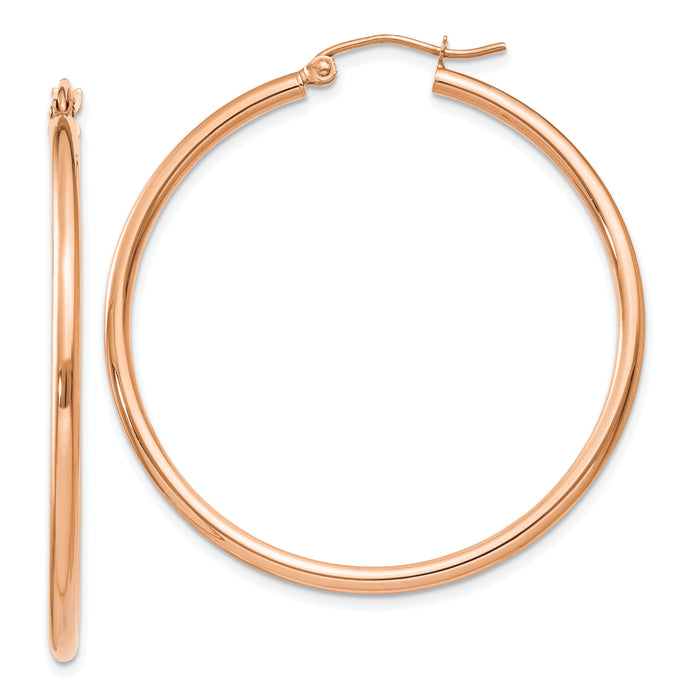 14k Rose Gold Polished 2mm Lightweight Tube Hoop Earrings-TE526